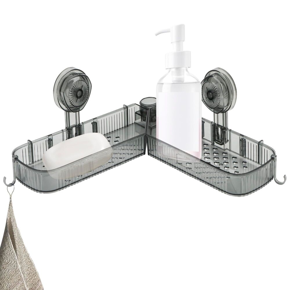Straight or Corner Shower Shelf, Suction Bathroom Caddy (Translucent Black)